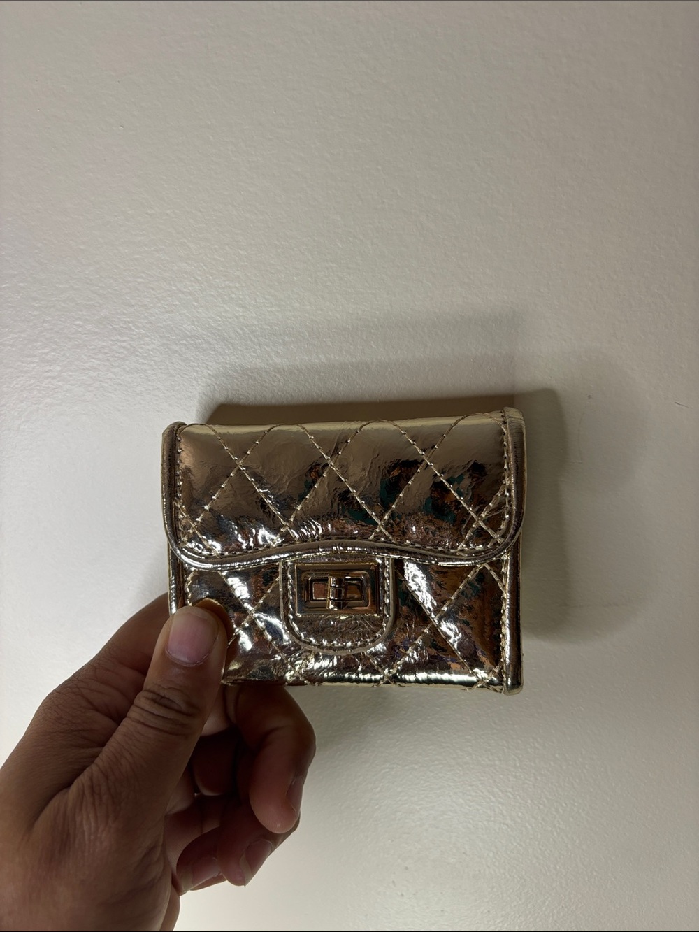 Quilted Metallic Mini Wallet in Gold